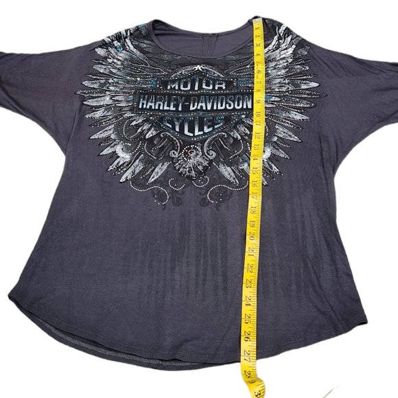 ❤️2/25 Harley Davidson Gray Beaded T-shirt Women’s Short Sleeve Shirt Top - Picture 3 of 5